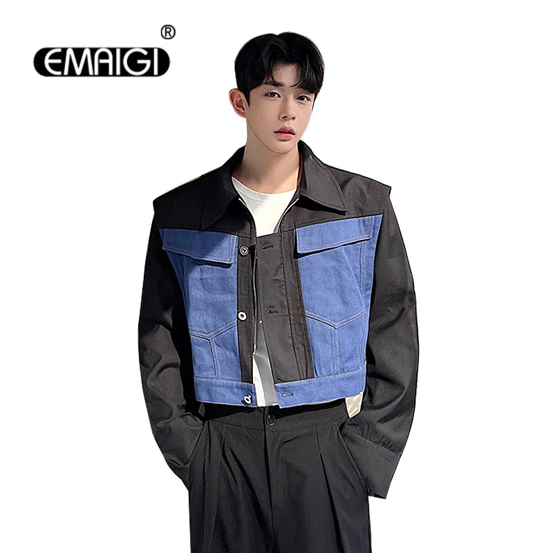 

Autumn Denim Splice Jacket Men Streetwear Fashion Loose Casual Vintage Short Jacket Coat Man Net Celebrity Modeling Clothing