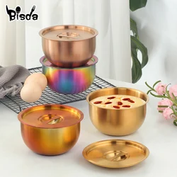 18/8 Stainless Steel Dessert Steamed Egg Bowl With Lid Children Food Rice Soup Bowl Household Stew Cup Bowl Salad Container