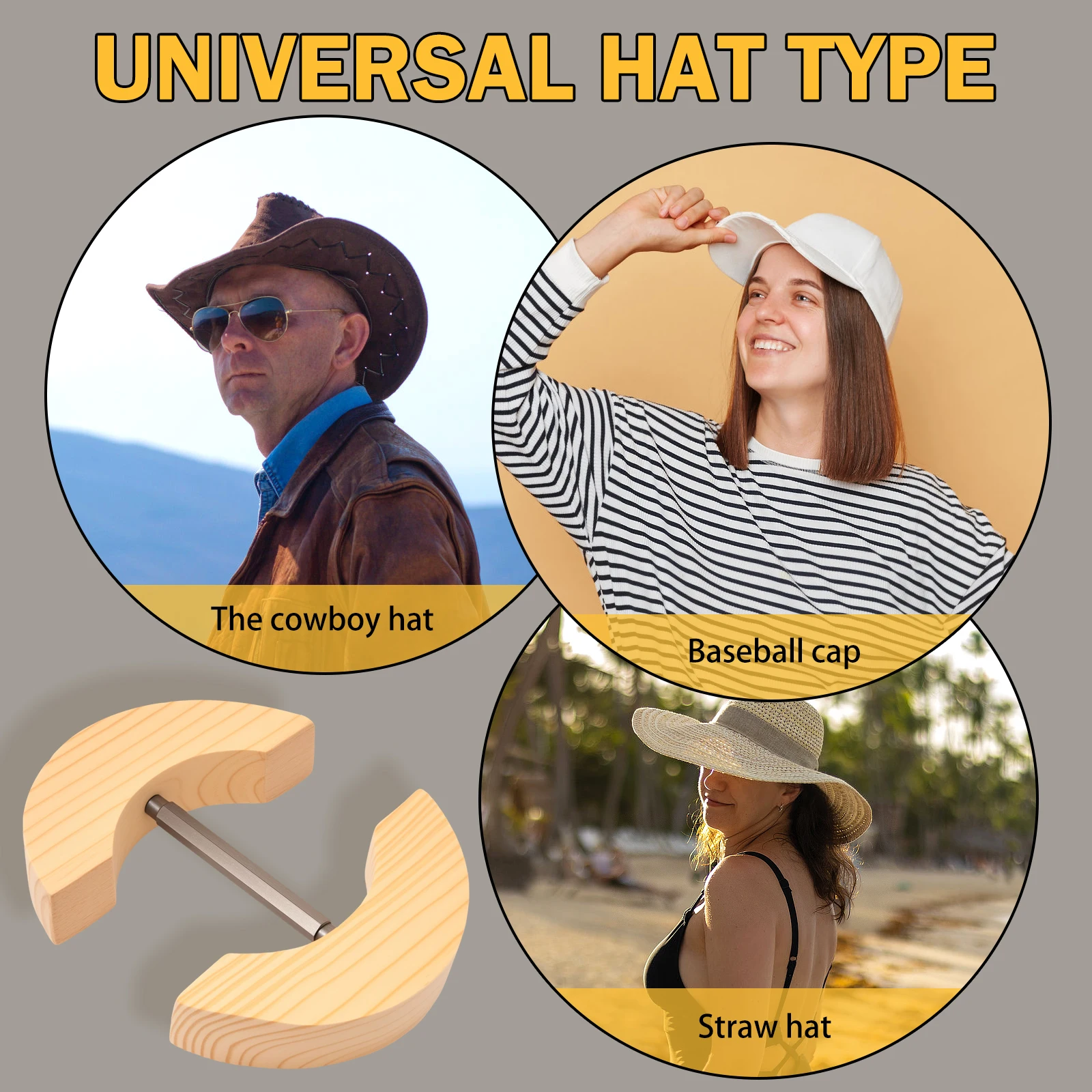 Repacego Verstellbarer Hutstretcher aus Holz in Kappenform, Premium-Fedora-Hutablage zur Aufbewahrung von Cowboy-Baseballmützen – Detail 6