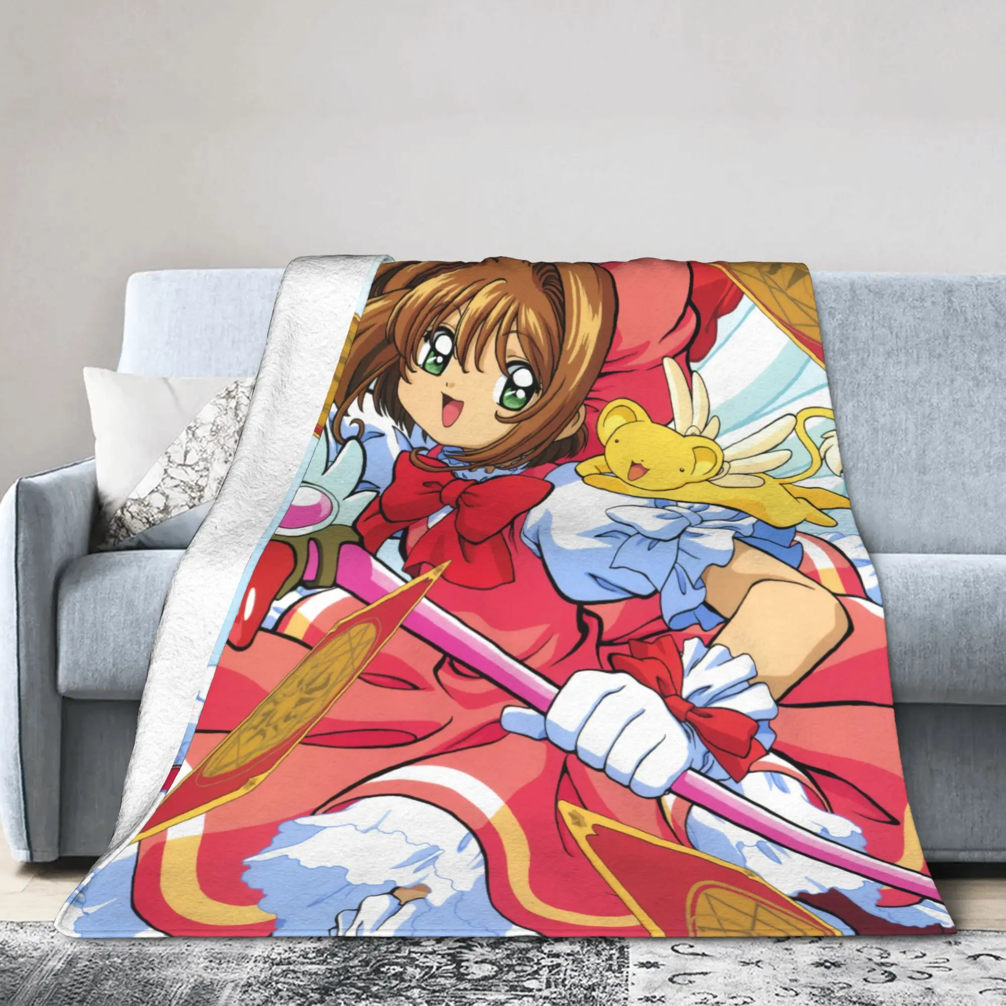 Anime Cardcaptor Sakura Blanket Coral Fleece Plush Spring Autumn  Multifunction Warm Throw Blanket for Bedding Office Quilt