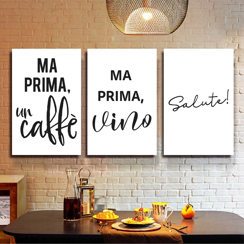 Italian Typographic Posters Prints Coffee Wine Quotes Wall Art Canvas Painting Cheers Bar Minimalist Kitchen Room Wall Decor