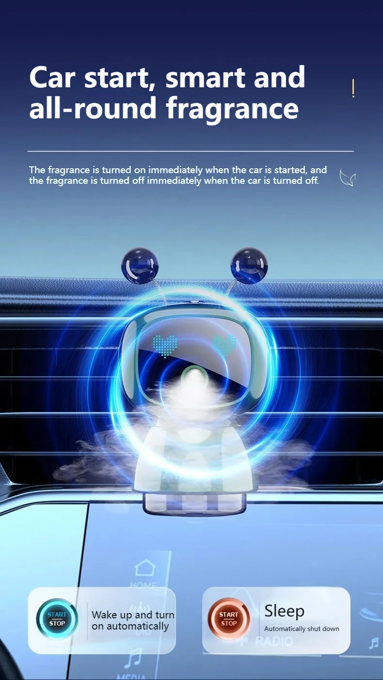 Cute Robot Smart Car Aroma Diffuser Car Air Outlet Fragrance Air Purifier Car Interior Decor Gift Electric Air Freshener