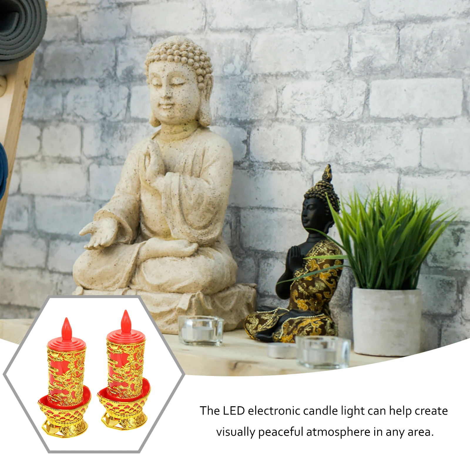 

2Pcs LED Flameless Light Chinese Traditional Electronic Lamps for Buddhist Hall Bedroom Yoga Sauna Decoration