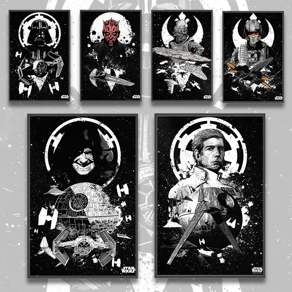 Star Wars Skywalker Self-adhesive Poster Movie Mandalorian Figures Home Decoration Painting Wall Art Darth Vader Wallpaper Gift