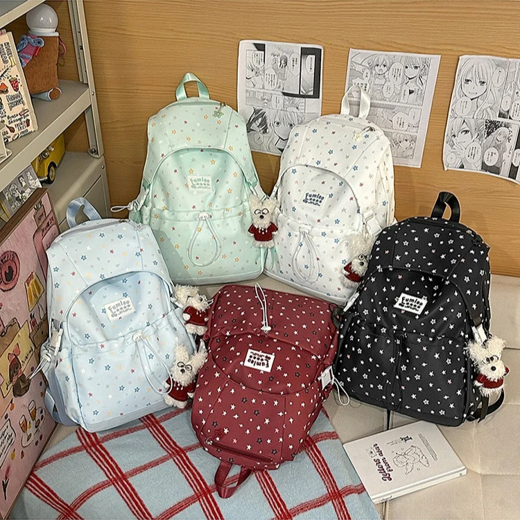 

Nylon lightweight color-blocking star backpack for girls, cute schoolbag for young girls, casual travel backpack