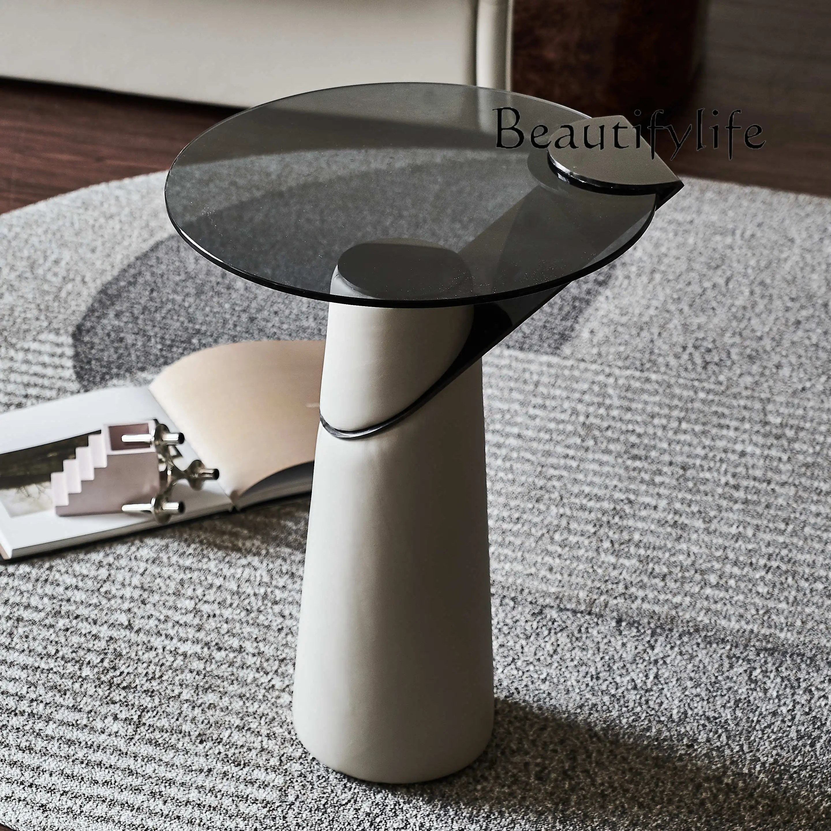 Italian Minimalist Creative Microfiber Leather Corner Table Modern Light Luxury Living Room Home round Sofa Side Table