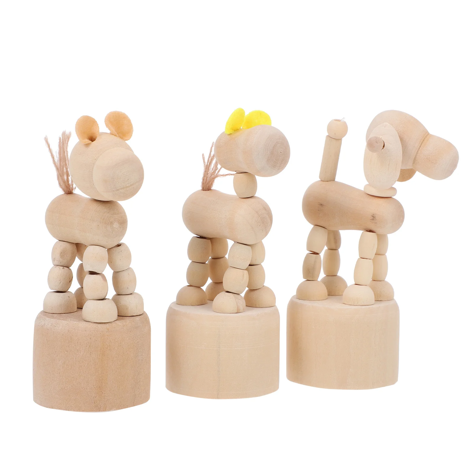 3개입 나무 개 모양 장식품 미완성 DIY 핸드 페인팅 공예 장식 창의적인 어린이 책상 장식품