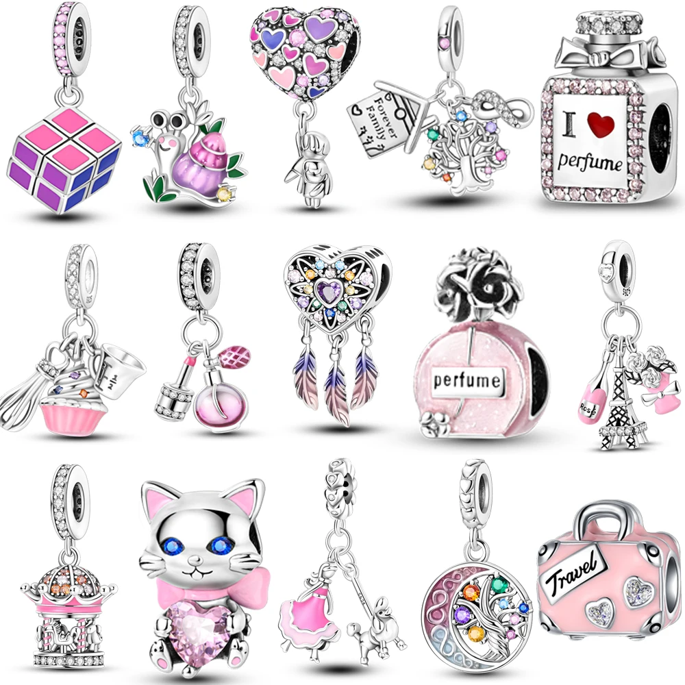 Hot Sale 925 Sterling Silver Pink Series Charms Beads Fit Original Bracelet For Women Jewelry Making Gift