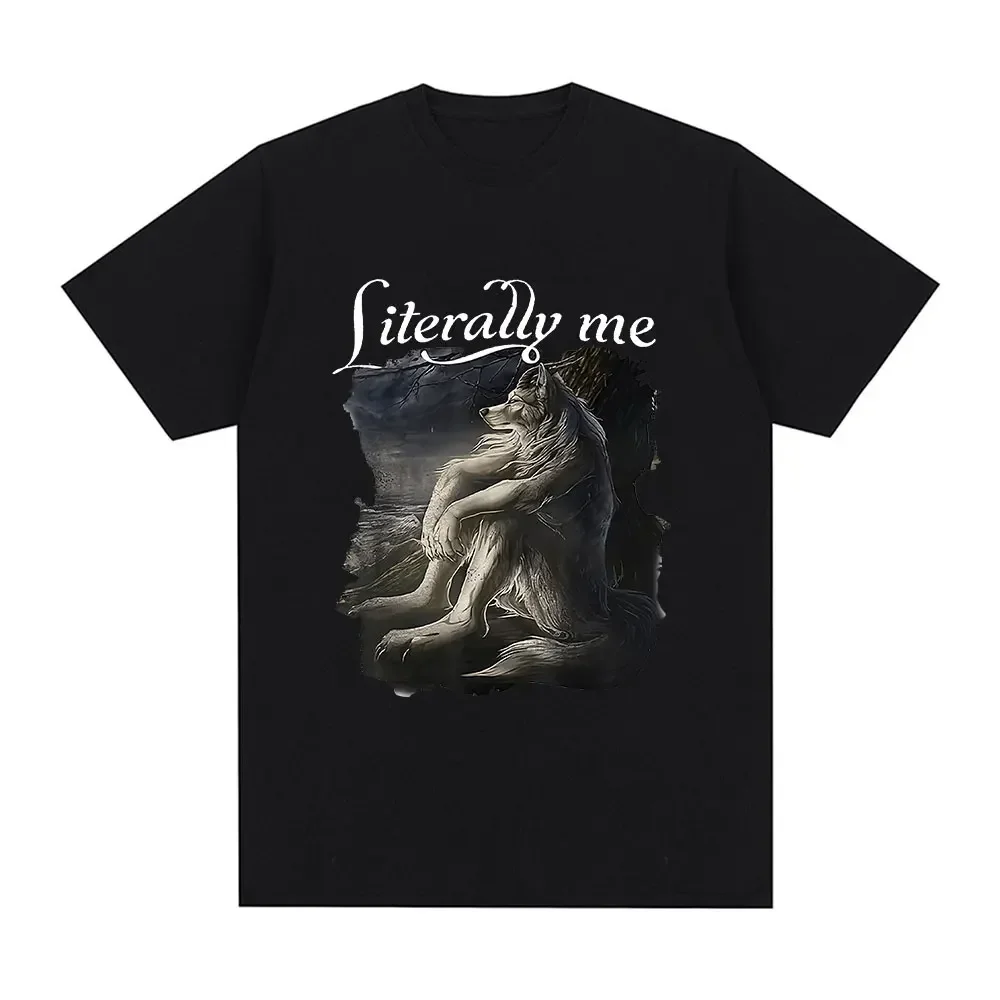 Sitting Wolf Literally Me Funny Meme T-shirt Women's casual short sleeved plus size T-shirt Hip Hop Retro T-shirt Men/Women