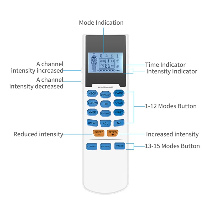 Estimulador muscular Tens Ems, máquina de electroterapia portátil, 15 modos y 8 almohadillas para aliviar el dolor, masajeador de impulso de pulso