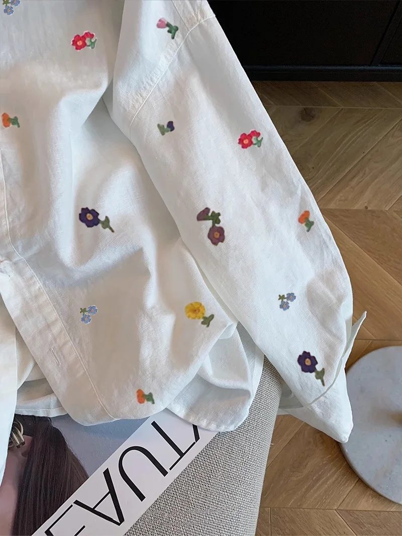 เสื้อผ้าผู้หญิงสไตล์เกาหลี ดีไซน์สร้างสรรค์ พิมพ์ลาย แขนยาว สีขาว สำหรับฤดูใบไม้ผลิและฤดูใบไม้ร่วง โดดเด่นไม่ซ้ำใคร สไตล์ลำลอง