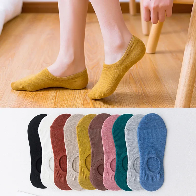 Calcetines cortos de algodón antideslizantes para mujer, medias náuticas invisibles, de silicona, de Color liso, para primavera y verano