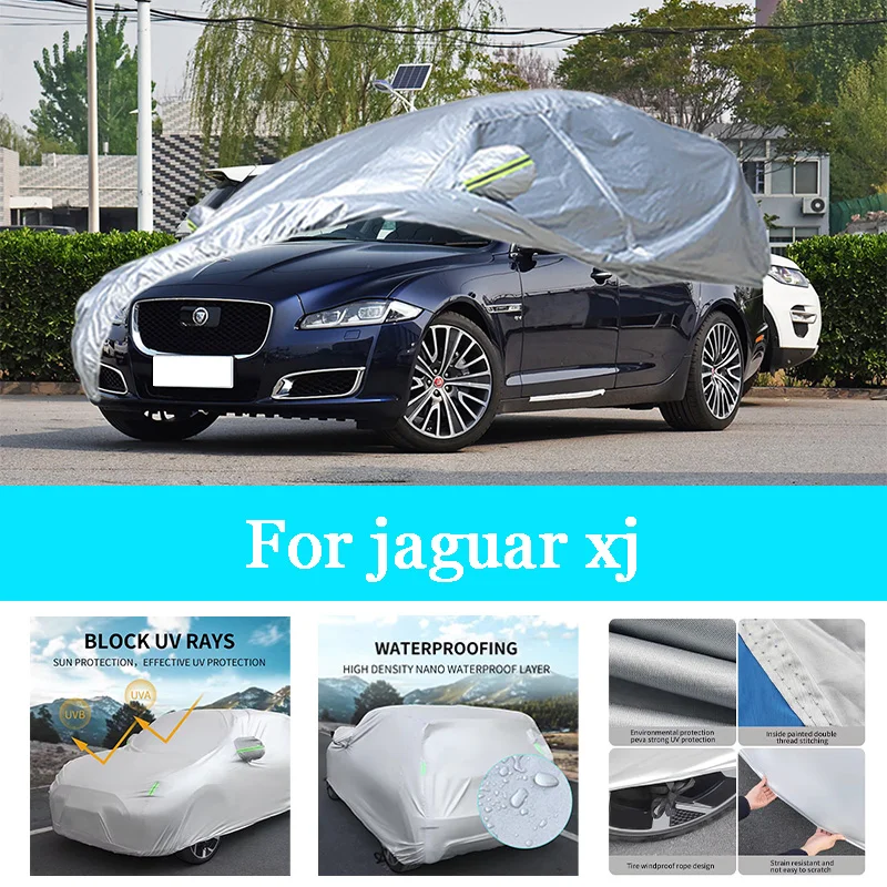 

Автомобильный чехол, уличный полный внешний снежный чехол, солнцезащитный козырек, водонепроницаемая пылезащитная защита со светоотражающими полосками для Jaguar Xj