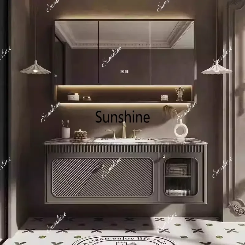 YYLuxury Light Bathroom Vanity Unit Drawer Organizer with Standing Mirror Wall Shelves Sink Design Mobile Bagno Furniture