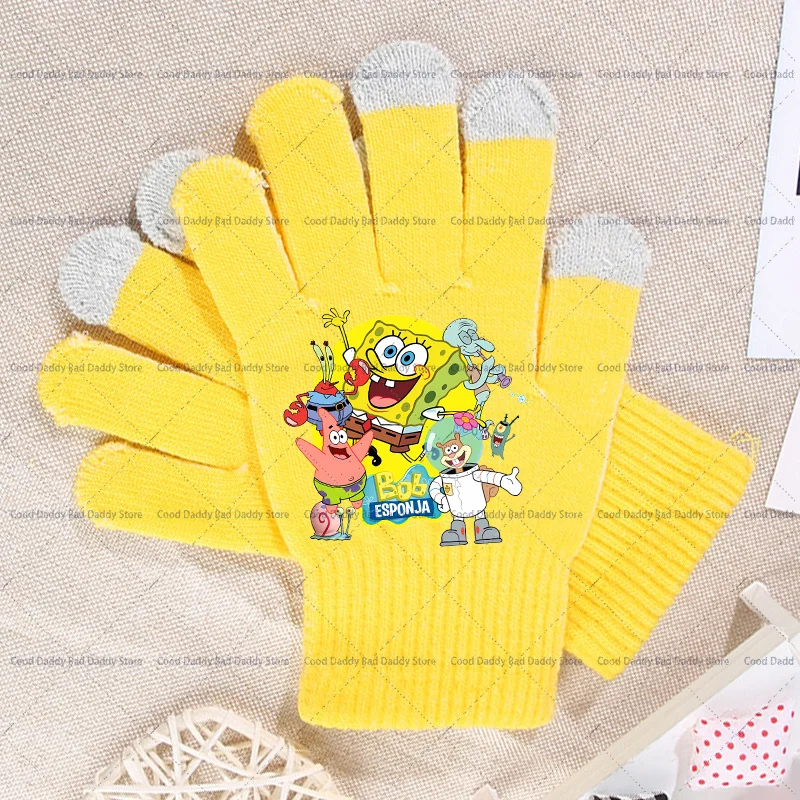 Anime Cute Gloves Winter Warm Accessories Cartoon SpongeBobs Casual Glove Fashion Printed Mitts Creative Mittens Birthday Gifts view 4
