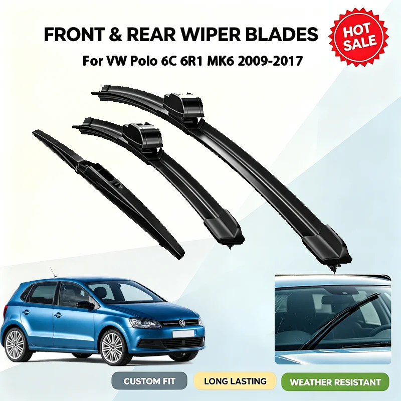 For VW Polo 6C 6R1 MK6 2009-2017 Car Front Rear Windshield Wiper Blades Set 24 Inch 16 Inch 11 Inch Durable Rubber All Weather C
