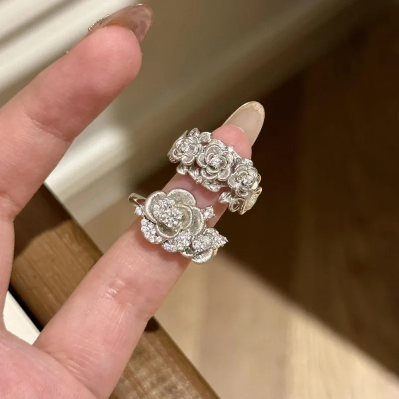 خاتم وردي جديد من الفضة المصقولة من القرون الوسطى، خاتم أنثوي خفيف فاخر عالي الإحساس، تصميم متخصص قابل للتعديل