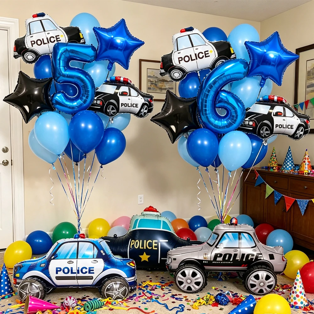 Polizeiauto Folienballons Set Große Stehende Polizeiauto-Aluminiumballons Geschenk Polizei-Themen Geburtstagsparty Babyparty Dekoration