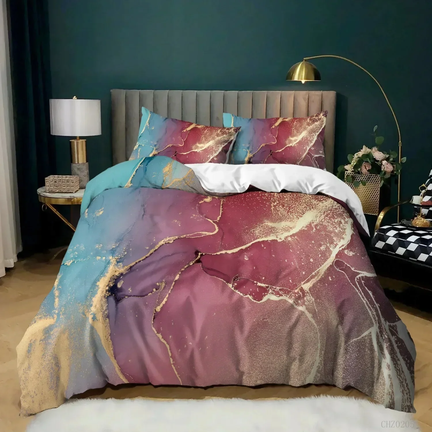 Golden Marble Pink Bedding Set For Bedroom Soft Modern Bedspreads Comefortable Kids Duvet Cover Quilt Cover And Pillowcase