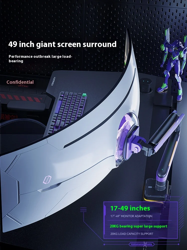 Imagem -05 - Humanex T18 Monitor Stand 49 Bracket 20kg Base Pneumática Suporte para Monitor de Braço Mecânico Computador Esports Game Acessórios