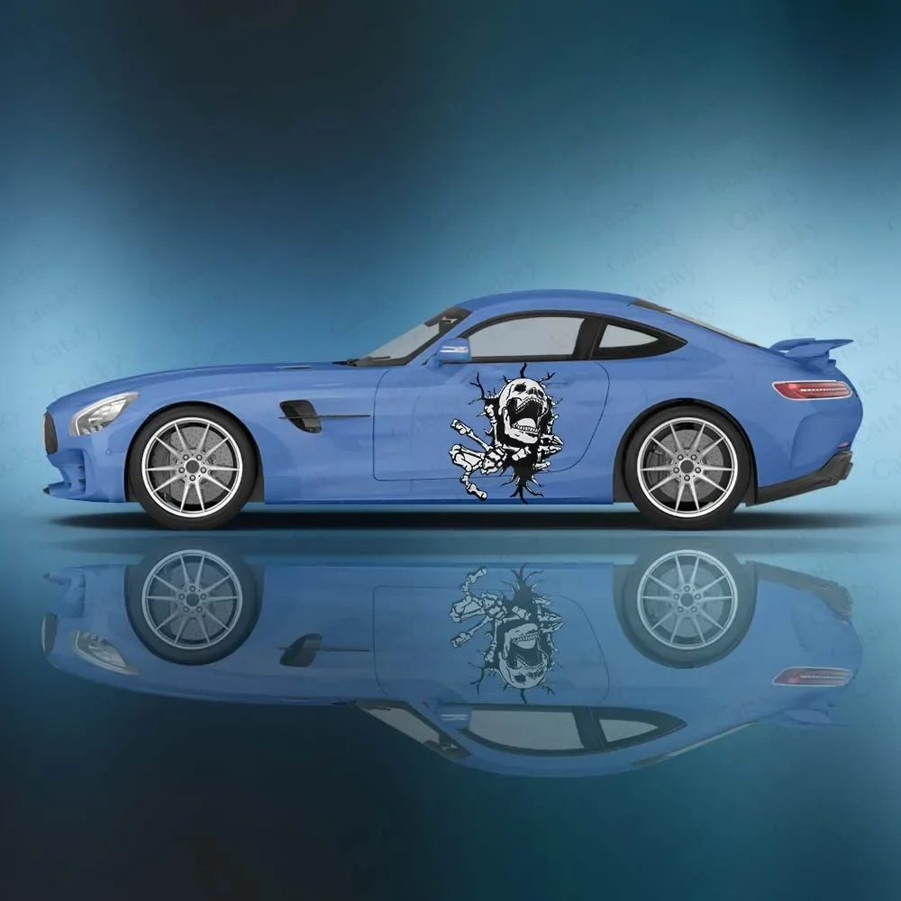 

Skull Comic Print Car Side Sticker Decoration Protection, Car Vinyl Wraps Waterproof Self-adhesive Sticker, Auto Accessories