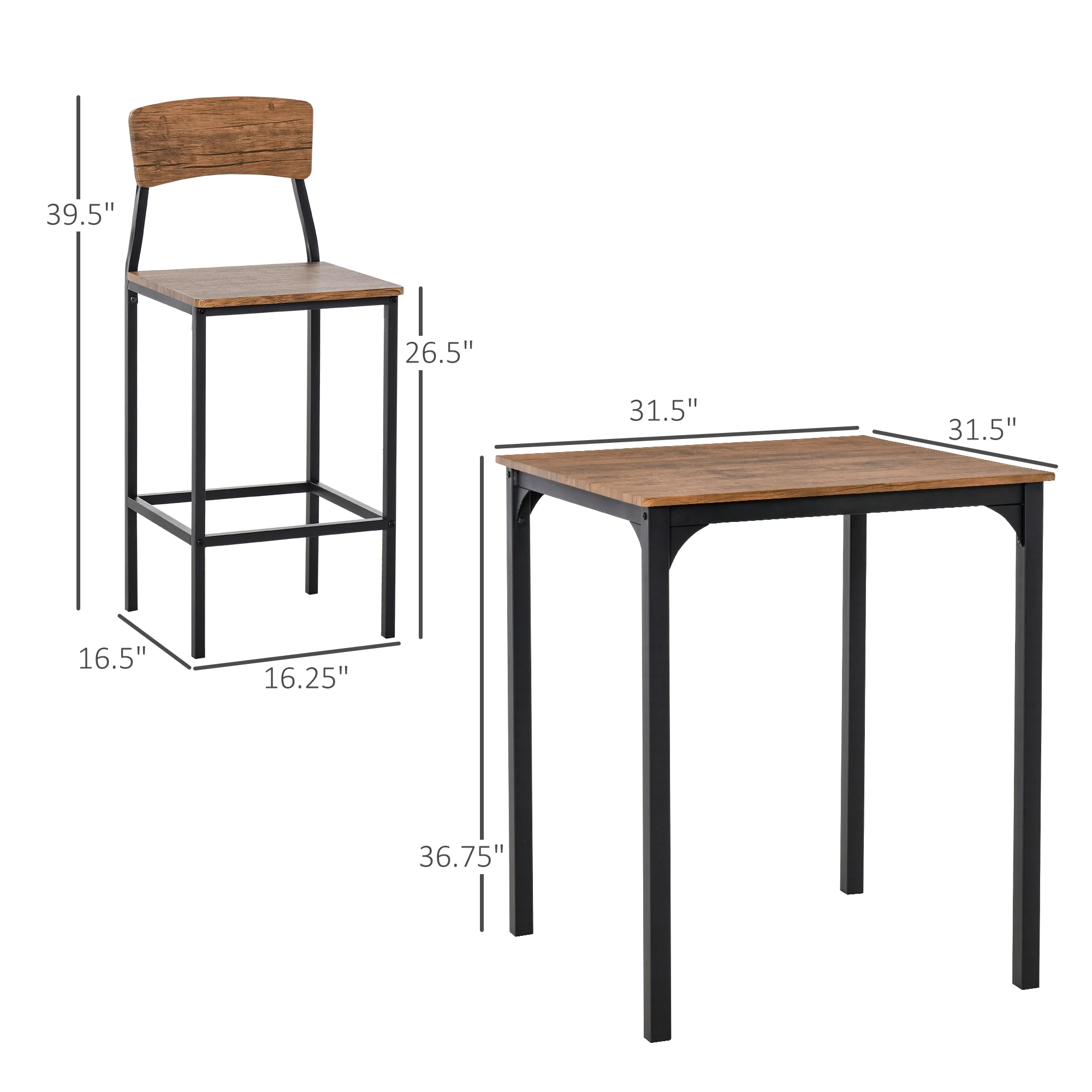 Three Piece Indoor Tabletop Collection W/Matching Seats Metal Legs for Stability