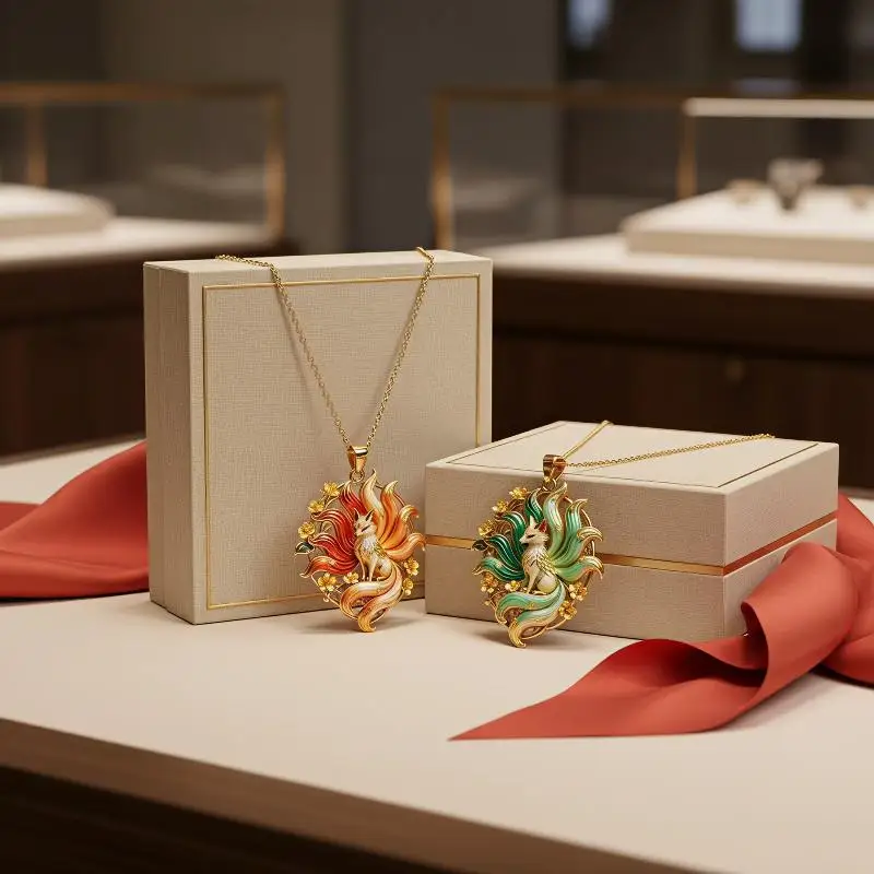[New] Chinese Nine-tailed Fox Enamel Pendant Necklace Creative Mythology Design Fashion Jewelry For Women Thanksgiving Gift