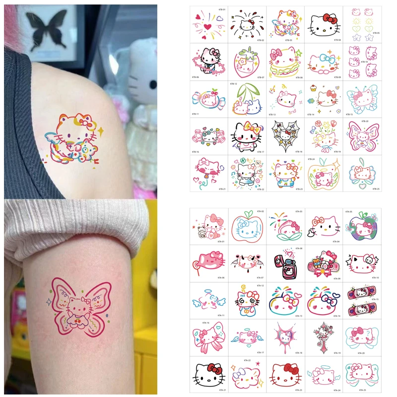 

25pcs/set New Sanrio Cute Hello Kitty Temporary Tattoo Sticker Fake Cartoon Tattoo For Birthday Gift Art Tattoos Stickers