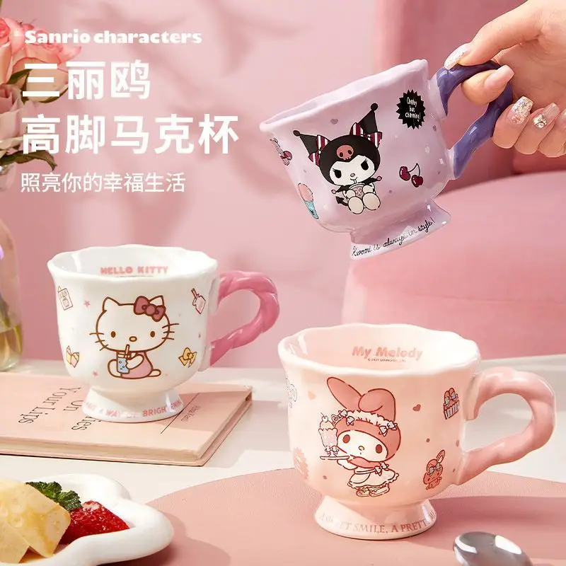 Taza alta de cerámica Sanrio, taza de agua Hellokitty Kuromi, taza para beber en casa, taza de oficina, taza para parejas, taza de café de dibujos animados Kawaii, regalo