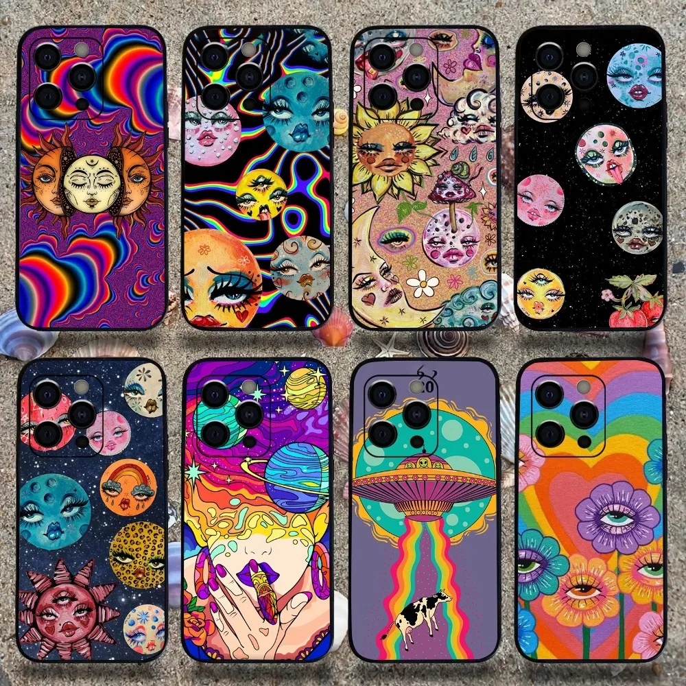 

Indie Hippie Art Phone Case For Apple iPhone 15,14,13,12,11,Pro,X,XS,Max,XR,Plus,Mini Soft Black Cover