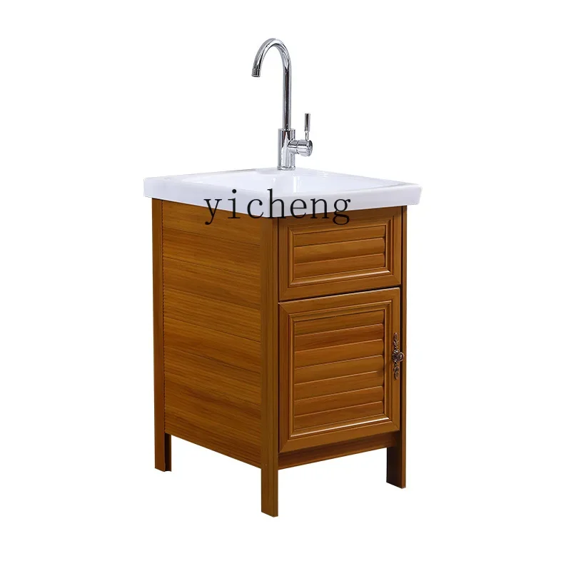 ZC balcony space aluminum laundry cabinet combination ultra-deep ceramic basin with rubbing board sink