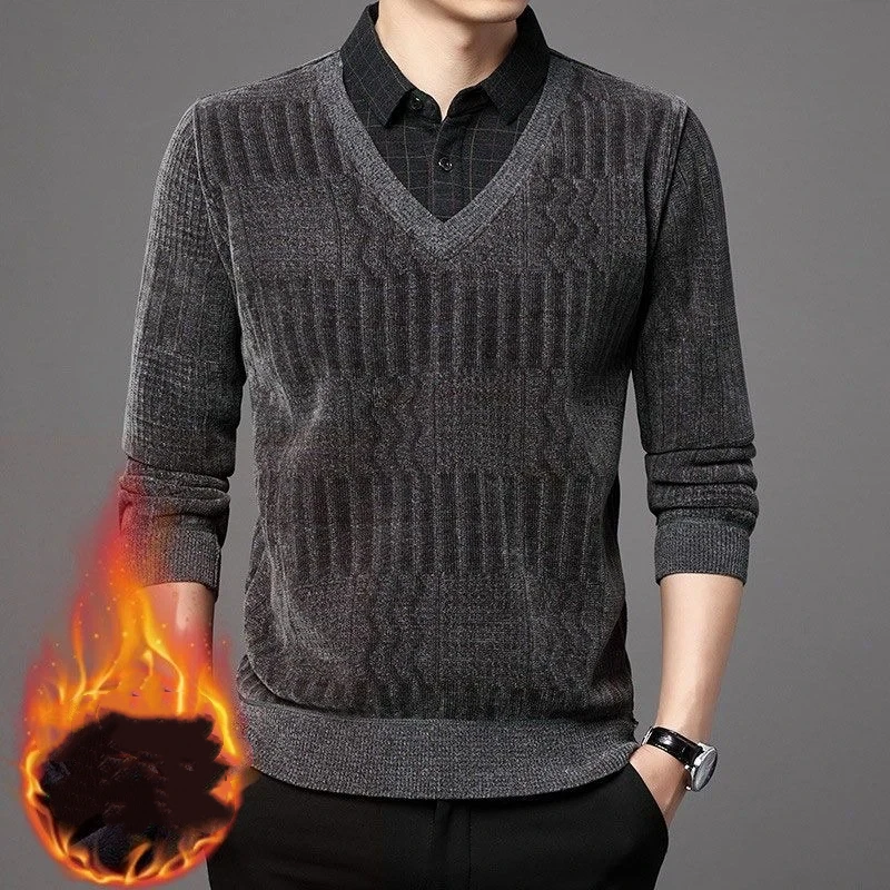 

Мужские бархатные утолщенные рубашки среднего возраста, зимняя одежда для пожилых людей, искусственные рубашки из двух частей, мужские теплые свитера