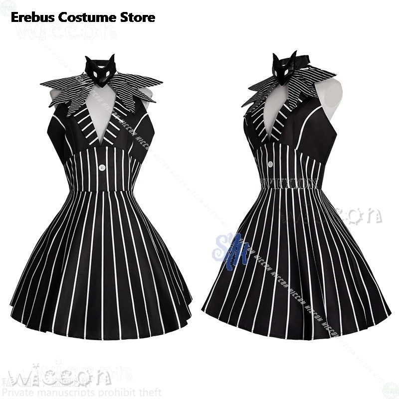 Disfraz Halloween Skully Genderswapped تأثيري أنيمي أنشطة حفلة أسود أبيض مخطط بلا أكمام عارية الذراعين زي Mujer niña #5