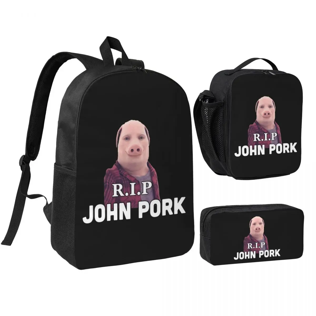 

RIP John Pork Backpack Student Boys Girls BookBag School Bag Computer Shoulder Bags 3ps Insulated Lunch Bag Pencil Case