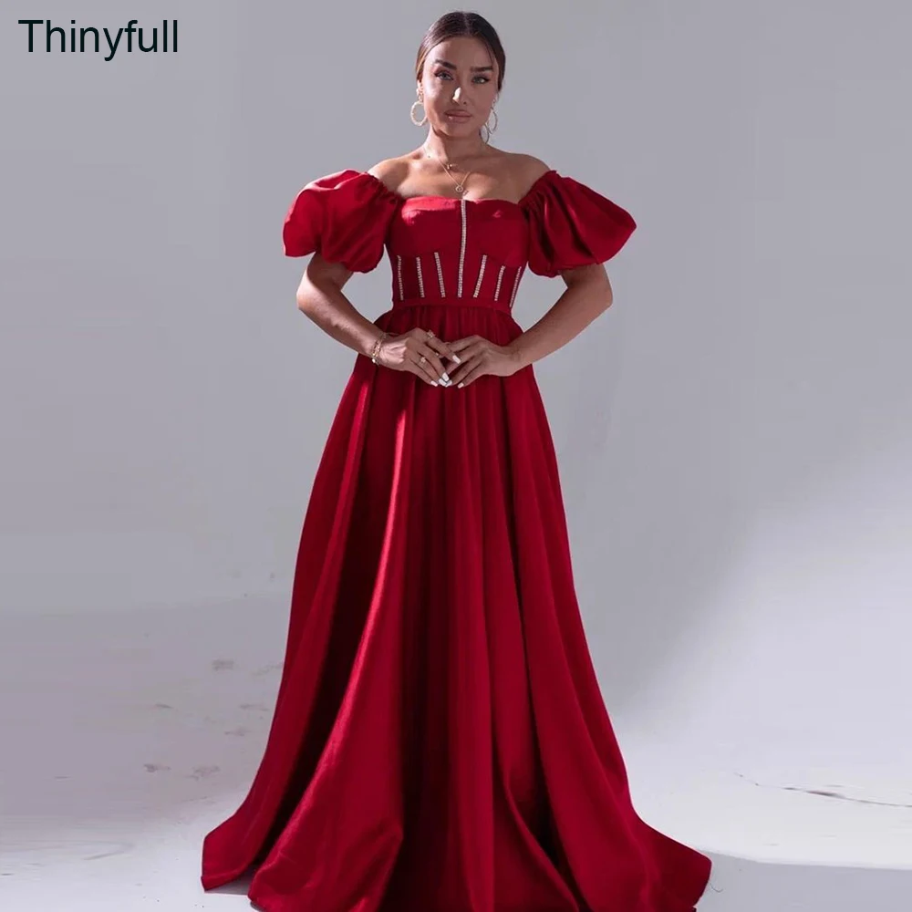 

Thinyfull A-line Prom Gown Short Sleeves Strapless Shiny Evening Party Dresses Floor-length Satin Formal Occasion Event Dress