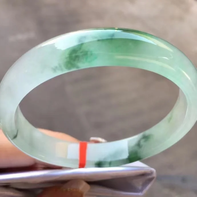 

Natural Burma Grade A Certified Genuine Jadeite Ice moistening Floating Green Flower Jade Bangle Handring Bracelet Fine Jewelry