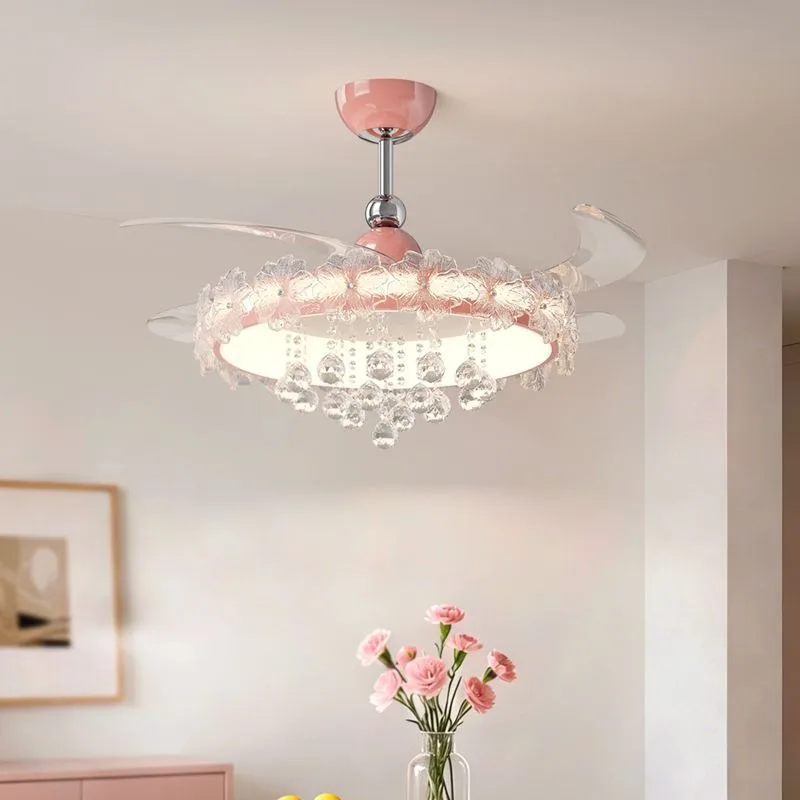 French light luxury crystal ceiling lamp, bedroom study lamp, cream wind princess room advanced petal decorative eye protection