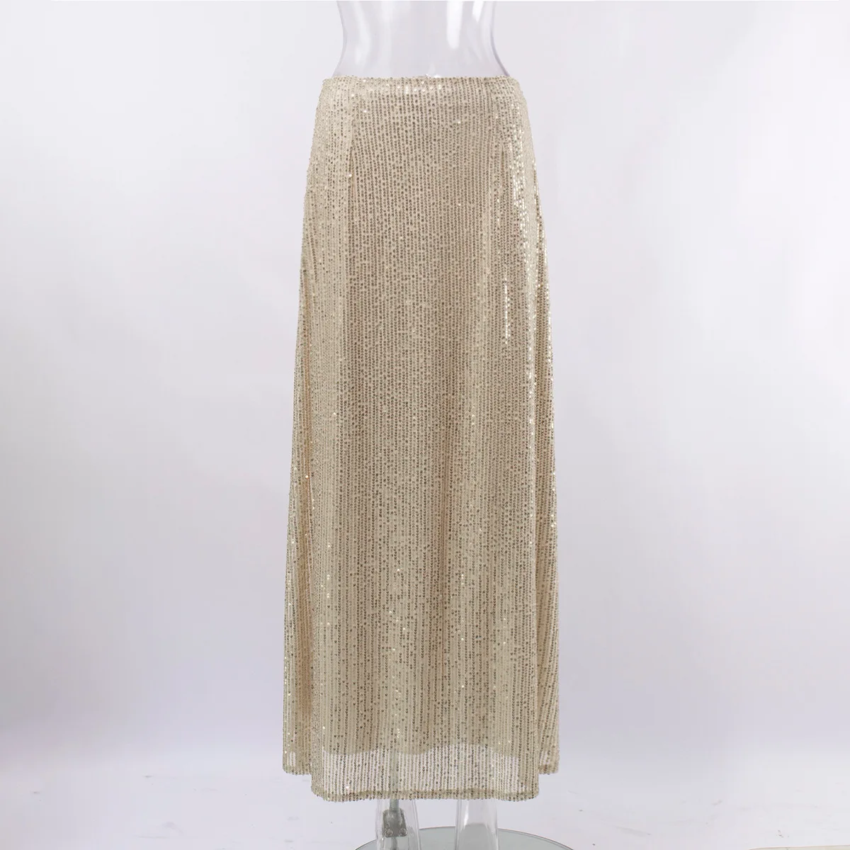 FADDISH 2024 New Women Fashion Loose Sexy Sequin Skirts Female Solid Color Causal Long Skirt Laides