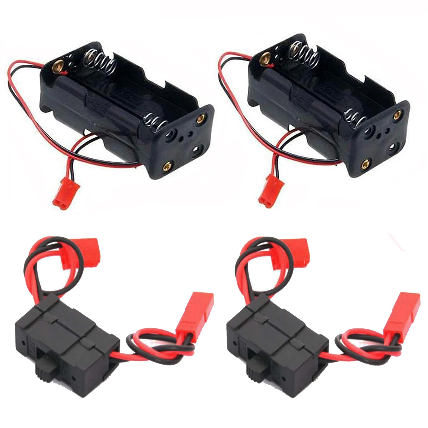 2Set On/Off Power Switch Battery Receiver & 4 Cell AA Battery Container with JST Plug for Redcat Traxxas1/10 RC Power Car Truck