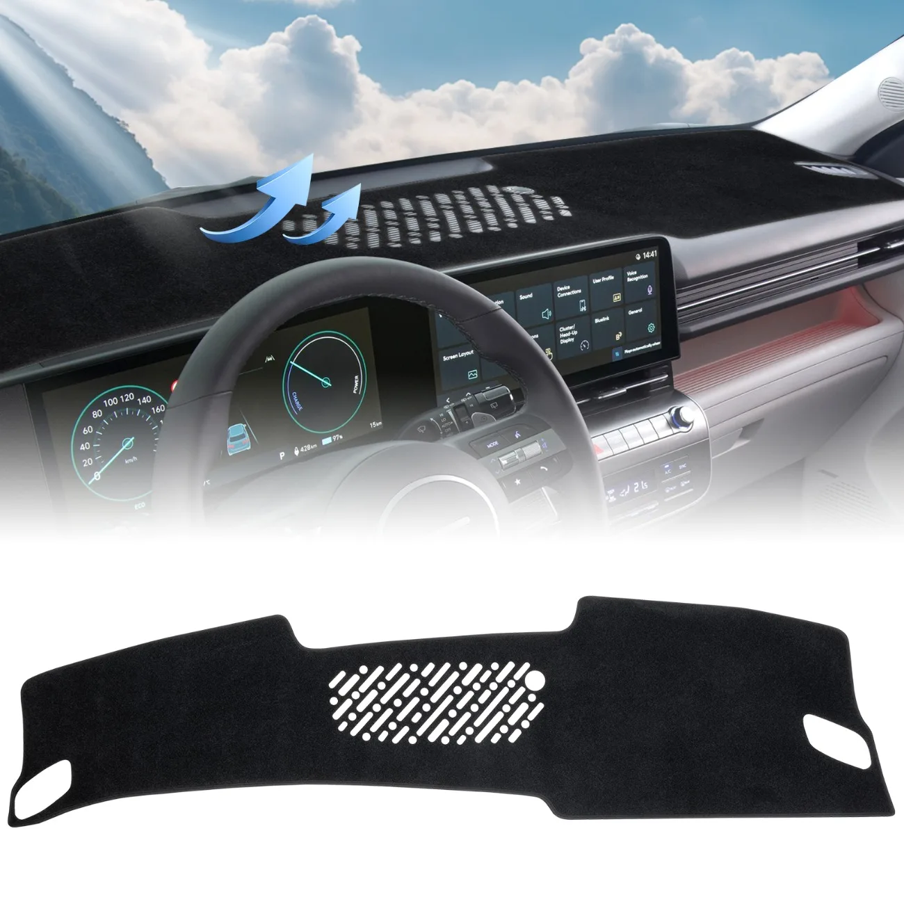 

For Hyundai Kona 2024 2025 2026 Dashboard Cover Mat Car Dash Cover Dash Mat Sunshade UV Rays Anti-UV Protector Interior