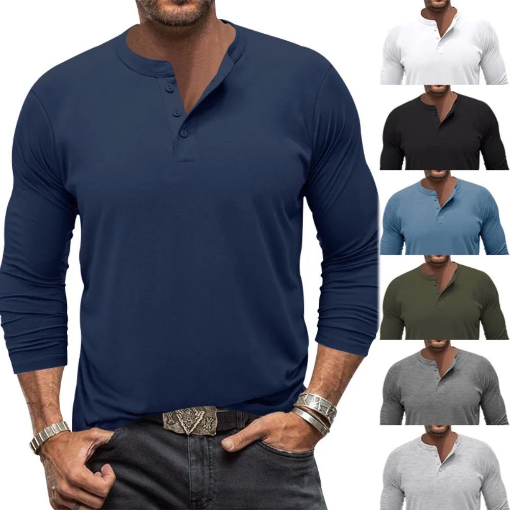 Summer New Men's Tops European and American Men's Long-sleeved Round Neck T-shirts Men's Bottoming Shirts T-shirt Clothes