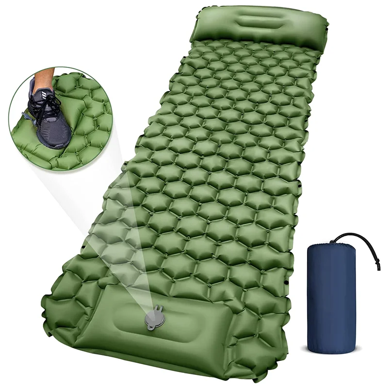 Camping Inflatable Sleeping Pad Ultralight Camping Mat with Pillow Built-in Foot Air Pump for Backpacking Hiking Traveling Tent