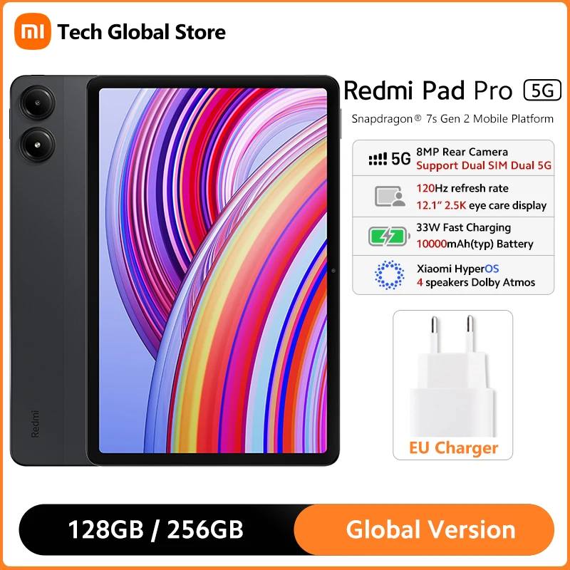 الإصدار العالمي من Xiaomi Redmi Pad Pro 5G Snapdragon ®   7s Gen 2 ثماني النواة 12.1 بوصة 120 هرتز 2.5 كيلو شاشة LCD بطارية 10000 مللي أمبير في الساعة Mi Tablets