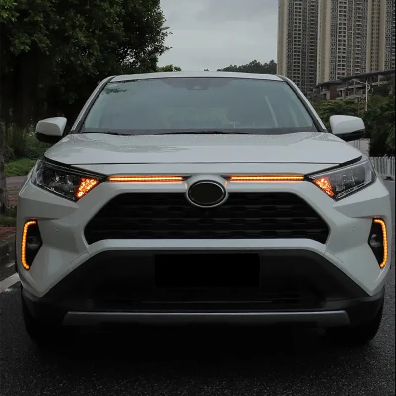 LED Daytime Running Lights For Toyota RAV4 Car Engine Hood Vent Cover Decoration DRL 2019 2020 2021 Turn Signal Lamp