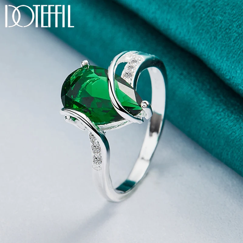 DOTEFFIL 925 Sterling Silver Green AAAAA Zircon Ring For Woman Fashion Wedding Engagement Party Charm Jewelry