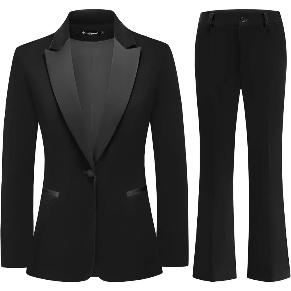 Women Pantsuit Dressy Silver Thread Velvet 2 Piece Suit Set Blazer and Flared Pants