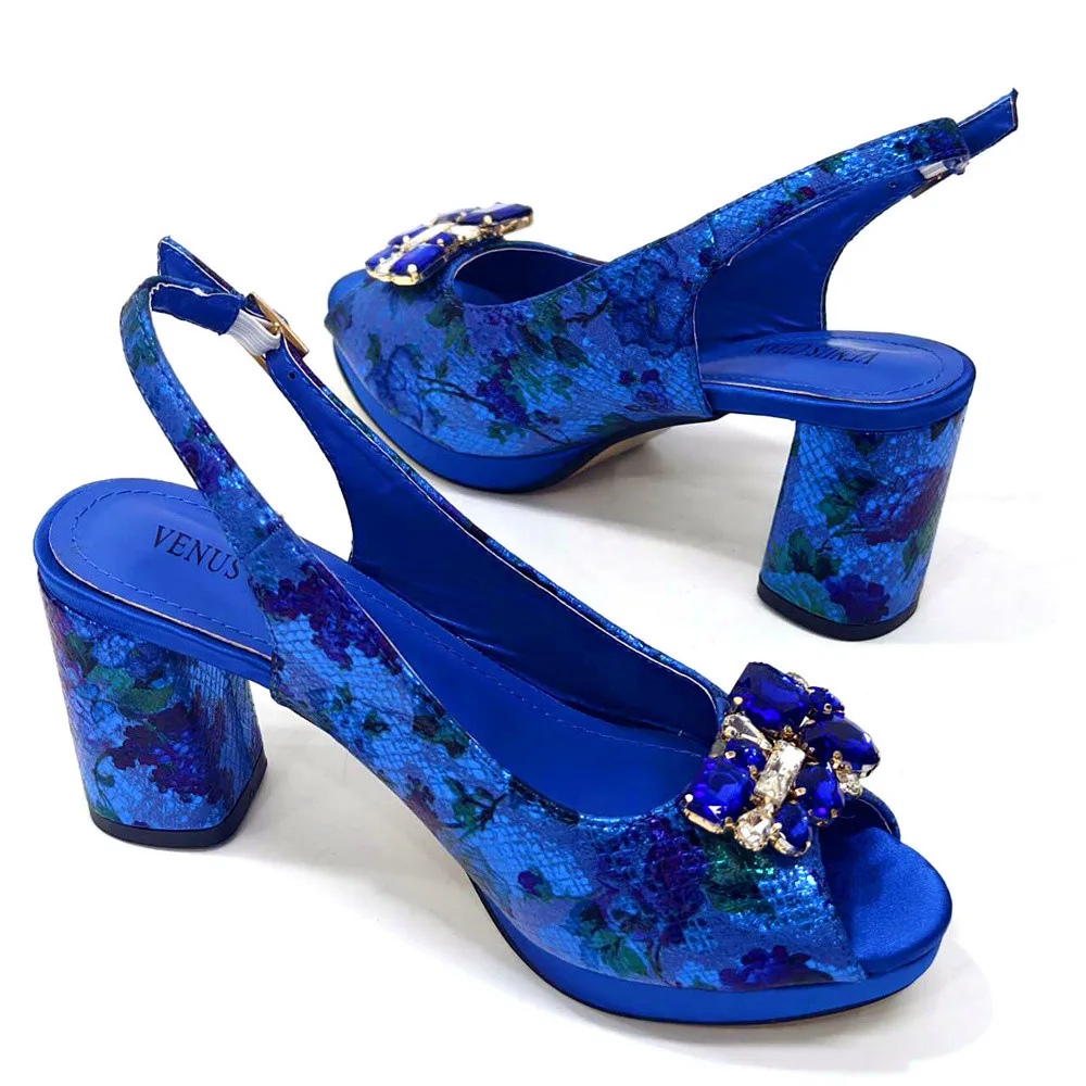 Design Italian Paisley Pattern Blue Color Women's Shoes and Bags Matching Party Fashion and Comfortable Heel Shoes