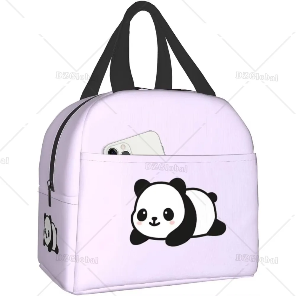 Cute Panda Purple Lunch Bags Insulated Lunch Box for Women Reusable Tote Cooler Bag for Shopping Picnic Travel