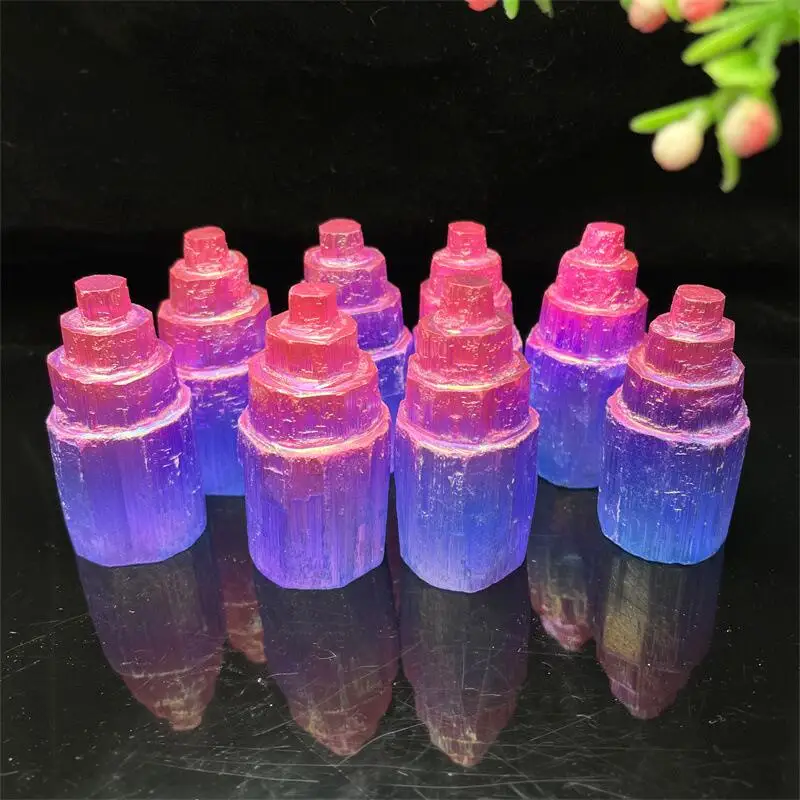 Natural Aura Selenite Gypsum Crystal Tower Skyscraper Castle Moroccan Healing Mineral Sculpture Gift 1pcs 6.5x3cm