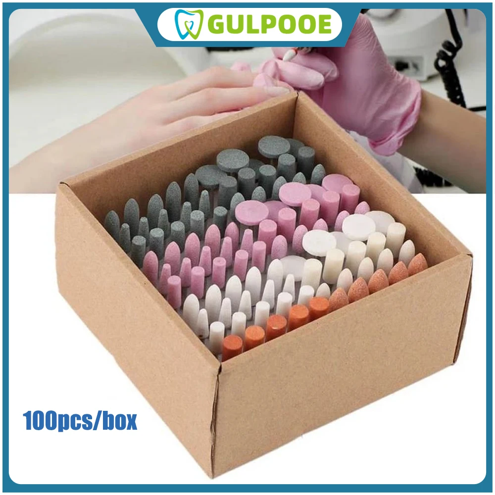 

100 Pcs/Box GULPOOE Dental Polisher Kit For Composite Resin Autoclavable Kit Ceramic Polished Mixed Drill Bits Lab Tools